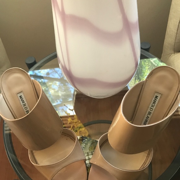 MANOLO BLAHNIK nude Ripta double-band mule slide - Picture 6 of 8